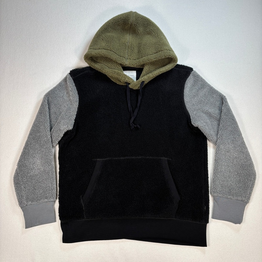 American Eagle Sherpa Hoodie Men's M Colorblock Fleece Pocket Drawstring - Picture 1 of 15